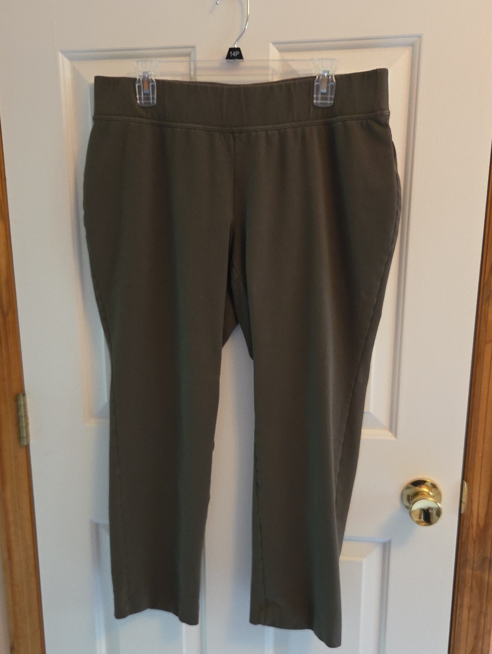 Lands End Slim Leg Pull On Pants Size XL/P 18 Olive Green